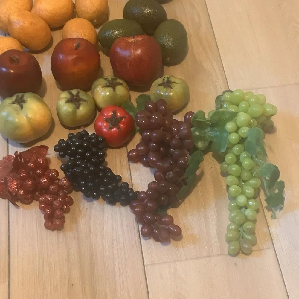 Vintage  Artificial Fruits Apple Grapes Lemon Lime Tomato MCM Country Farmhouse